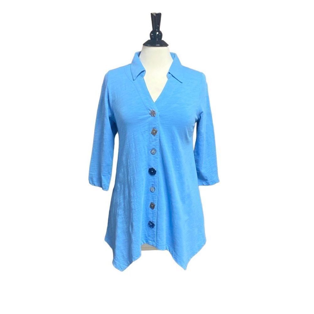 Soft Surroundings Blue Danielle Button Top Size Small